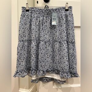 NWT! LOFT Blue Printed Tier/Flounce Skirt, size S